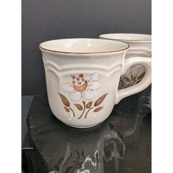 Cumberland Stoneware Replacement Cups Mayblossoms w/Brown Rim Lot of 3 - Picture 2 of 8